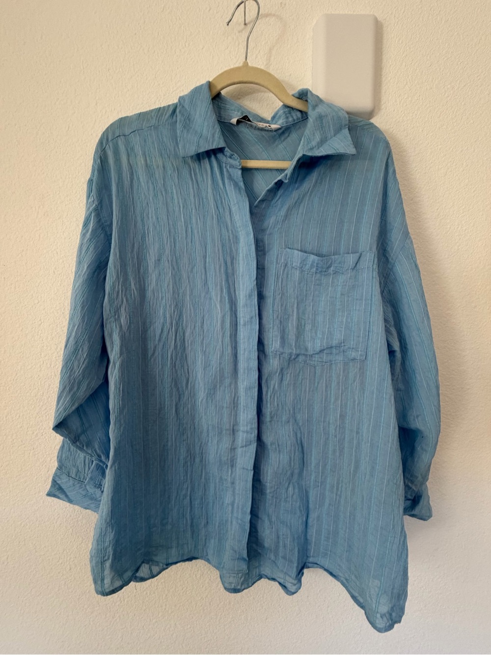 Zara Light Blue Button-Down Linen Shirt